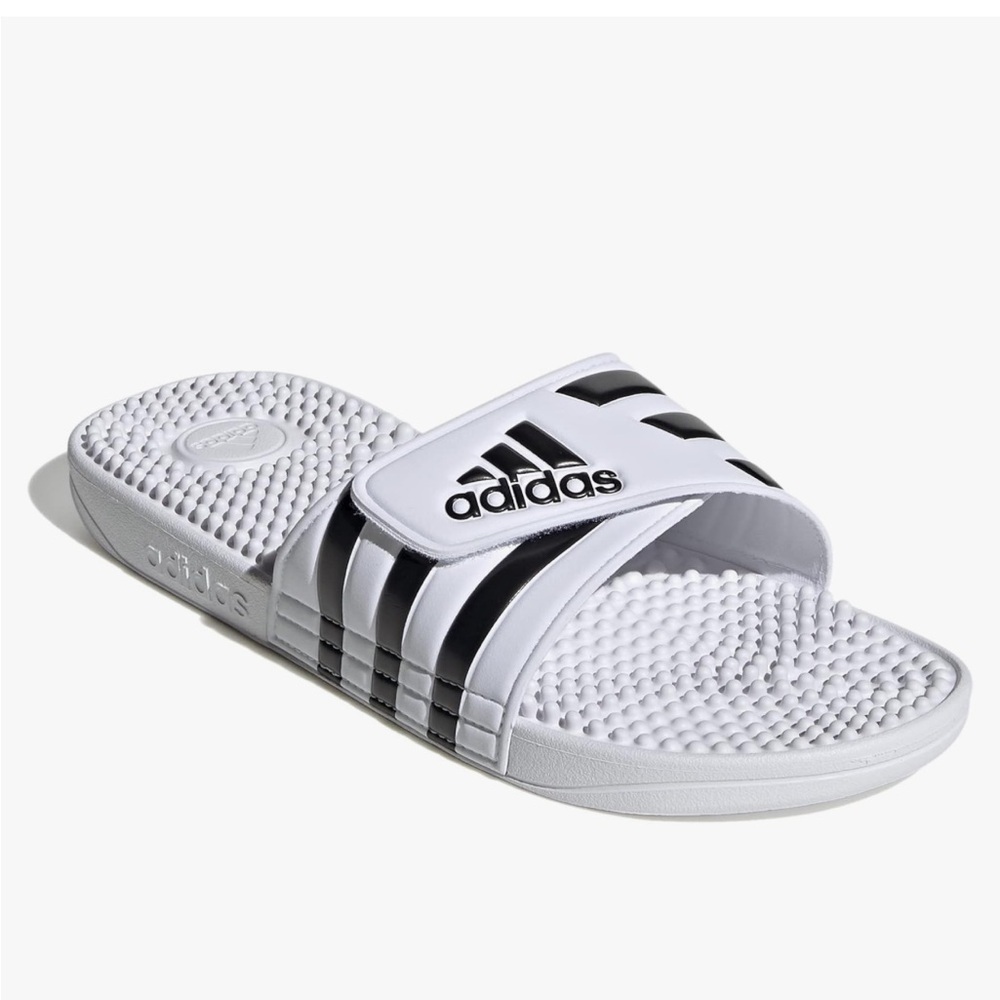 adidas Adissage Unisex-Adult Sandals men’s size 17 white black slides new
